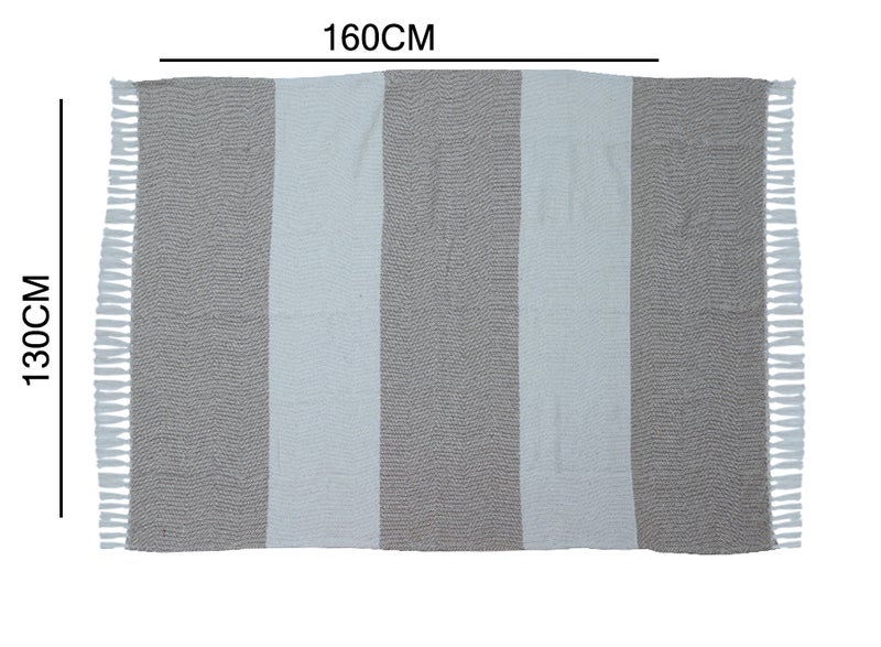 Ambrosia 130 x 160 cm 400GSM Cotton Throw Blanket Beige Striped Herringbone Pattern, Cozy Boho Decorative Woven Fringe Blanket for Sofa Couch Bed and Travel - Image 4
